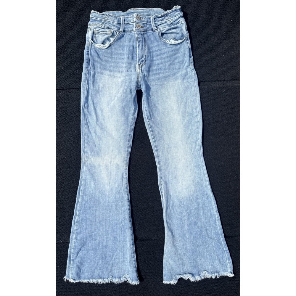KanCan Jeans Womens 29 Blue Light Wash High Rise Flare Raw Hem VBK1906L Stretch - Picture 2 of 9